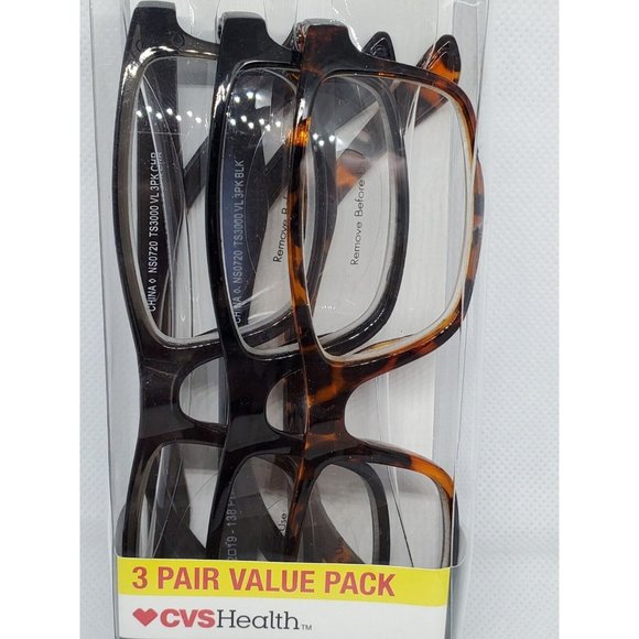 CVS Health 3 Pair Value Pack Readers +2.50 Brown Frame Reading Glasses - Picture 3 of 12